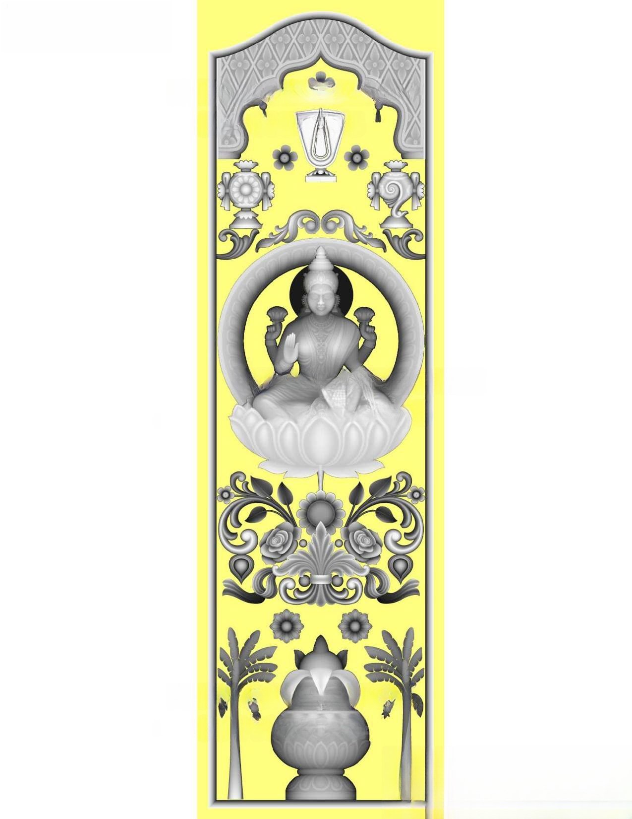 MD - MIX-129 Divine Goddess Lakshmi Temple Door 3D Relief Carving Model